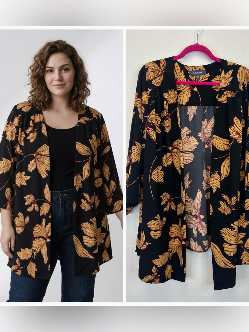 Kimono Open Front Cardigan ModCloth Size 2X/3X Boho Floral Plus Size Flowy